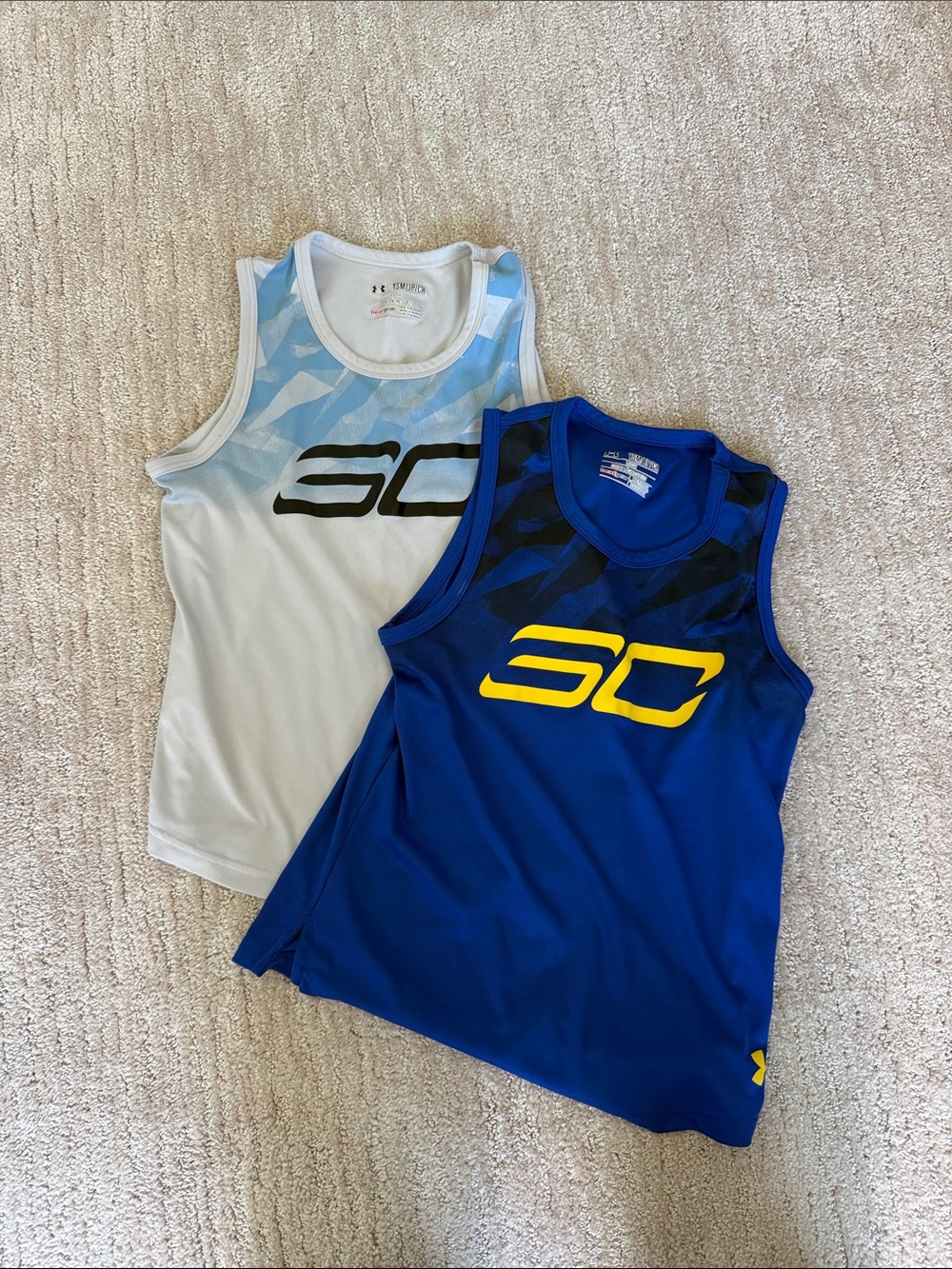 Under Armour Boys' Blue and White Basketball Tank Tops with Yellow Logo